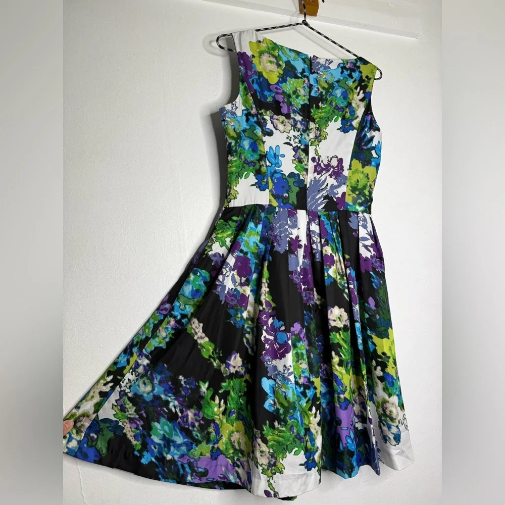 Ellen Tracy Black and Blue Floral Midi Dress - Picture 3 of 6